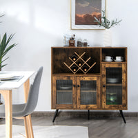 Buffet Sideboard Kitchen Storage Cabinet Wood Cupboard Glass Doors Rustic Brown