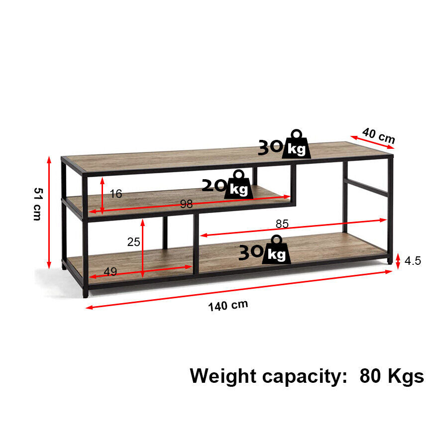 TV Cabinet Entertainment Unit Stand 140cm fits up to 65 inches TV Wood Metal TV Consol