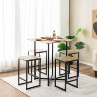 5-Piece Dining Table Set Kitchen Square Table & Stools Industrial Metal Frame