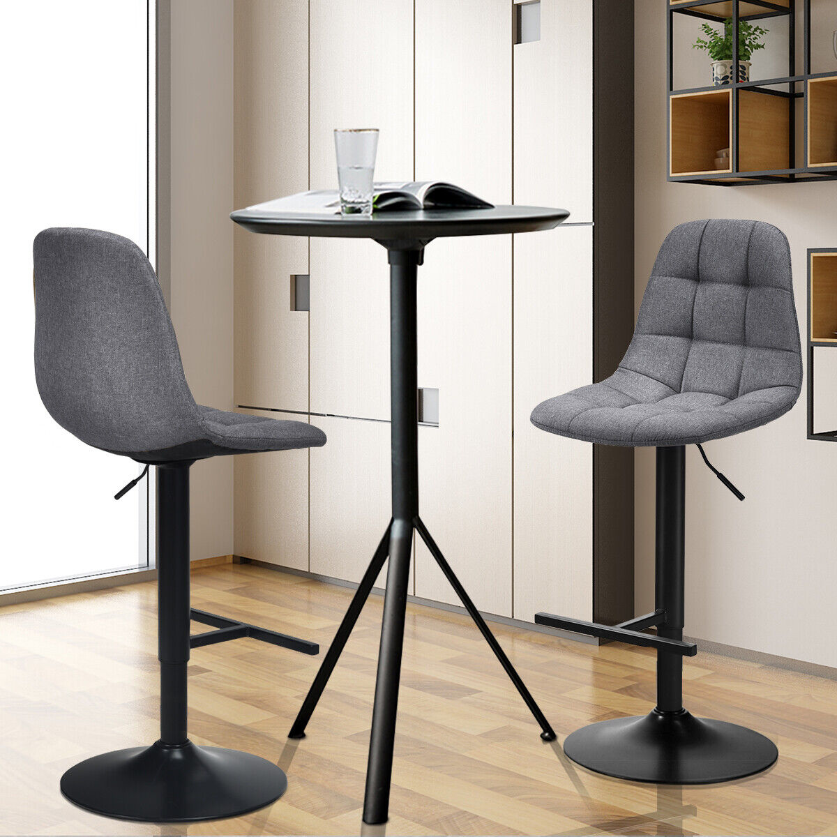 2 Pcs Barstools Adjustable Swivel Bar Stools Counter Height Linen Chairs