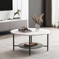 2 Tier Glossy Marble Coffee Table Elegant Accent Side Table LivingRoom Furniture