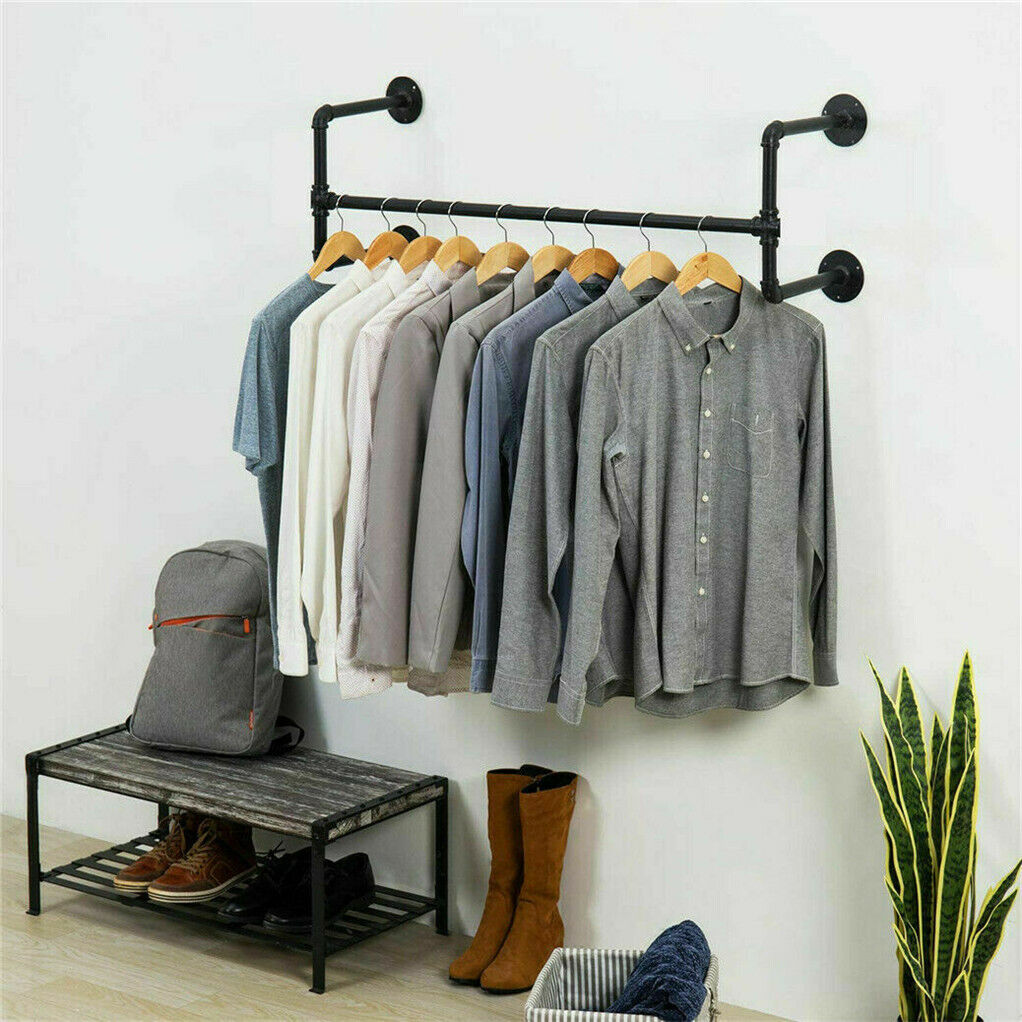 Heavy Duty Wall Mounted Clothes Rail Shelf Garment Hanging Wardrobe Display Rack