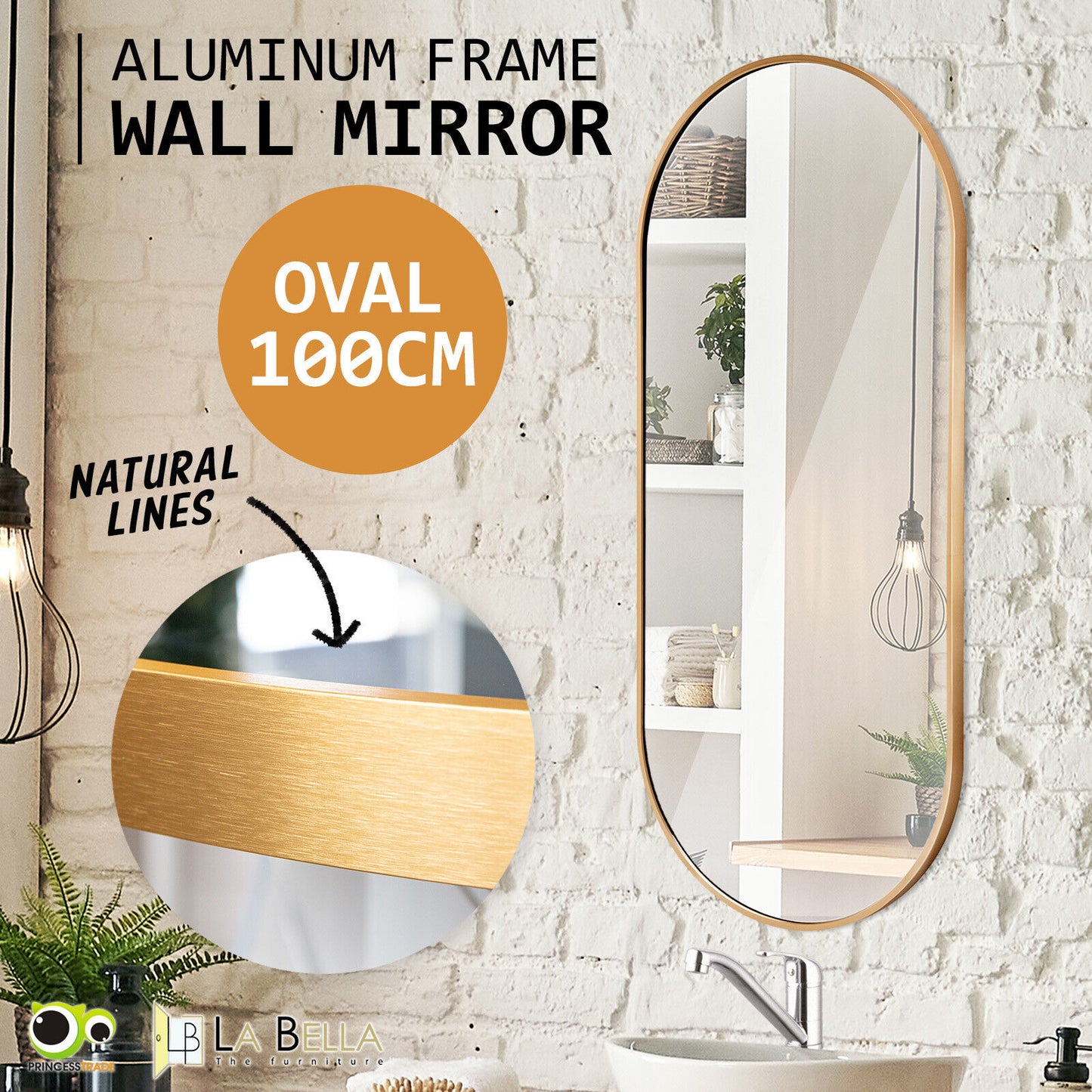 Oval Aluminum Frame Wall Mirror