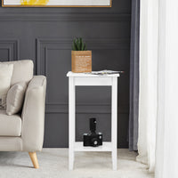 Nightstand 2-Tier End Side Table Coffee Table Wooden Legs Bedroom White