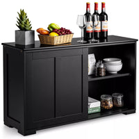 Modern Black Buffet Sideboard – Kitchen Storage Cabinet with Sliding Doors