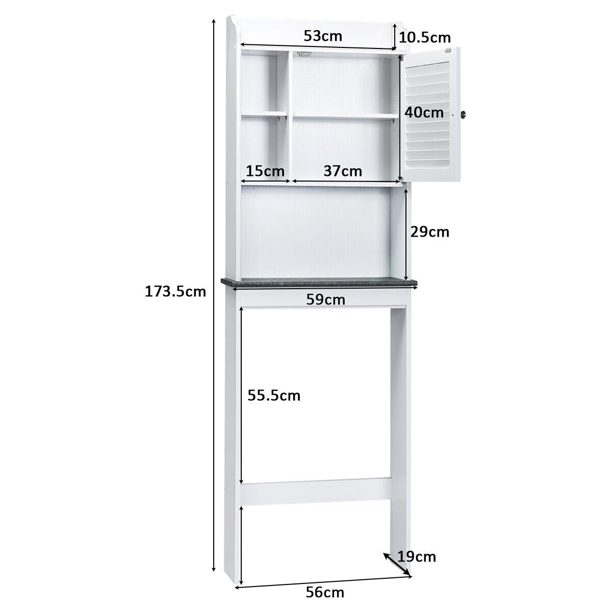 Over The Toilet Toilet Rack Bathroom Cabinet Organizer w/Louver Door