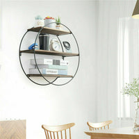 Metal Frame Round Wall Floating Ledge Shelf Book Storage Spice Rack Home Decor