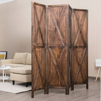 4 Panels Folding Wooden Room Divider W/ X-shaped Design 5.6 Ft Tall Brown