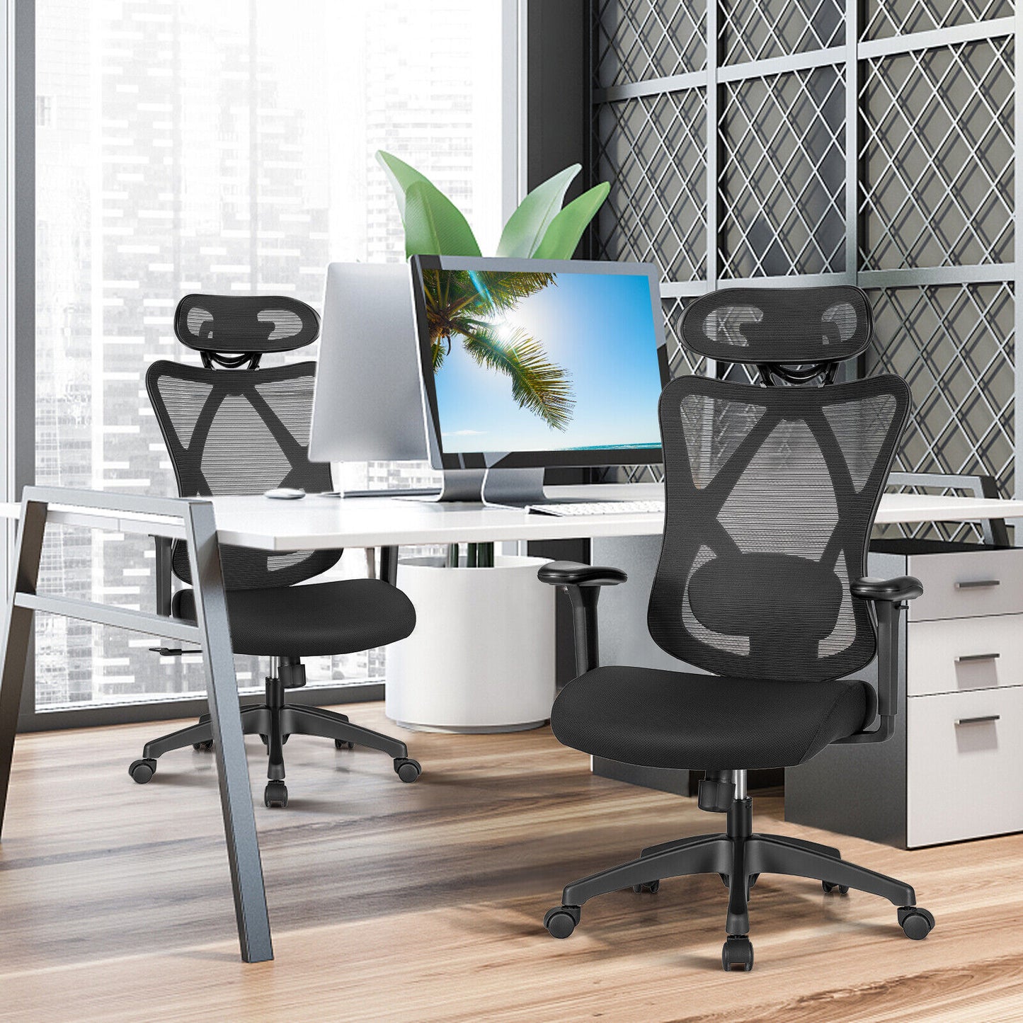 Reclining Mesh Office Chair Swivel Chair w/ Adjustable Lumbar Support