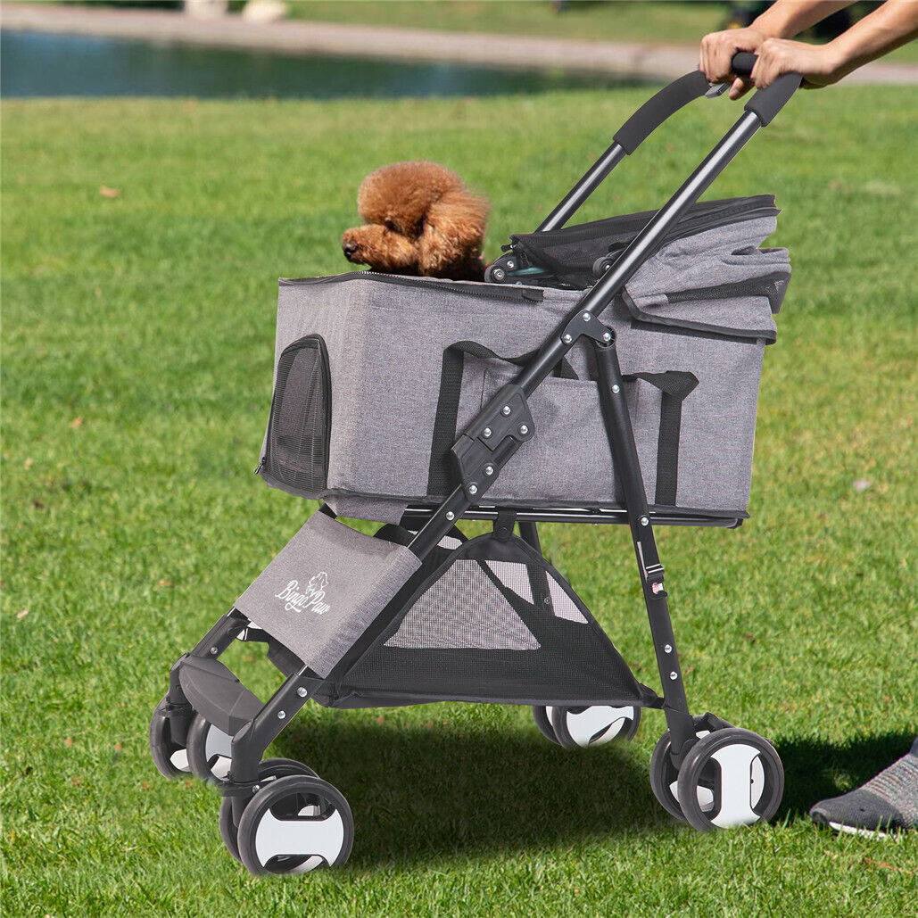 4 Wheel Detachable Foldable Pet Stroller Dog Cat Pram Carrier Car Seat Max 30KG