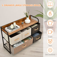 5-Drawer Dresser Storage 2-Tier Organizer Tower Steel Frame Wooden Top