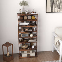 7-Tier Rustic Brown Vertical Wooden Shoe Storage Organizer