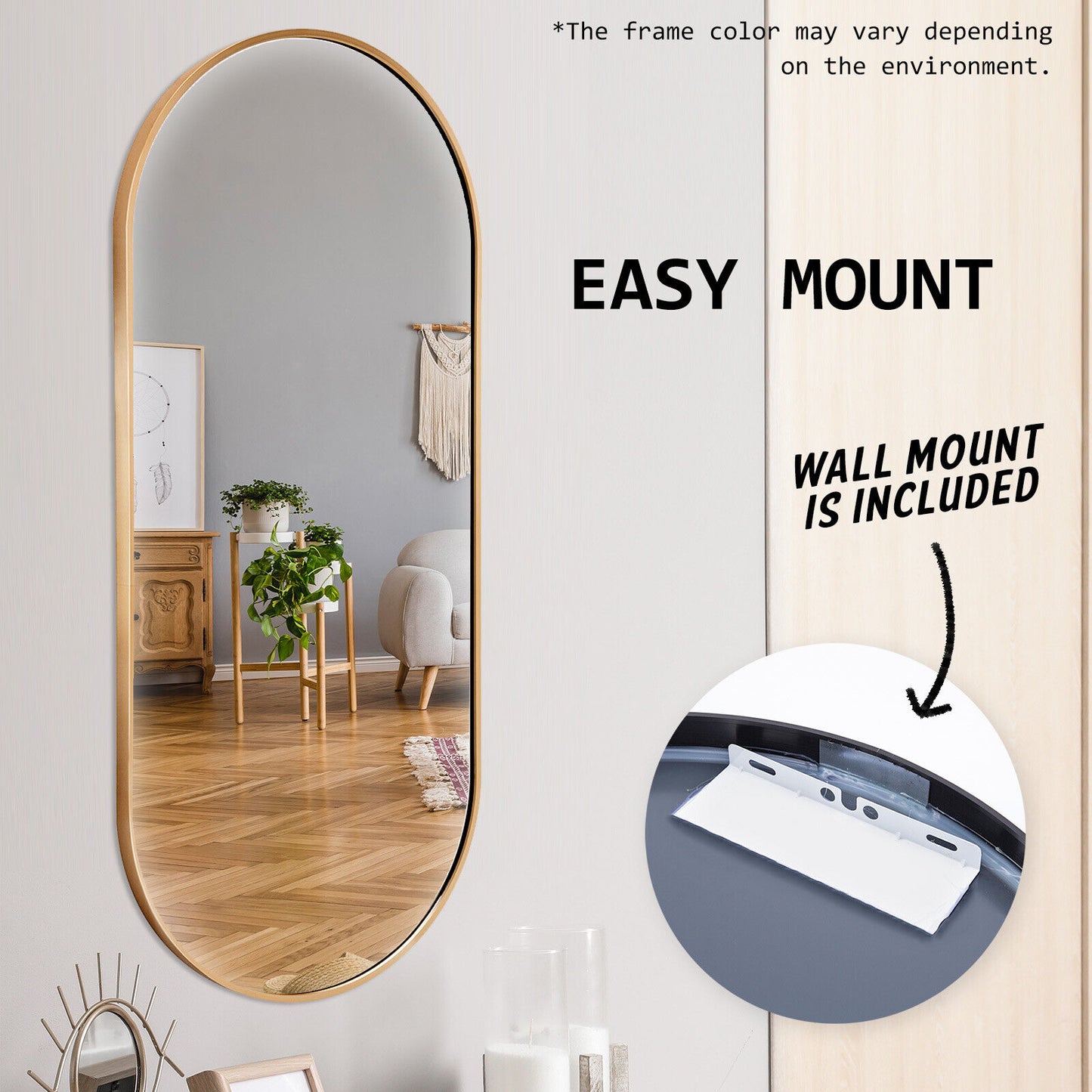 Oval Aluminum Frame Wall Mirror