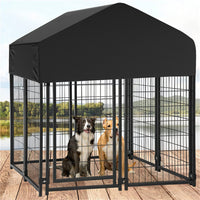 Black Powder Coat Steel Frame Dog Kennel Pet Playpen Enclosure Dog House w Roof