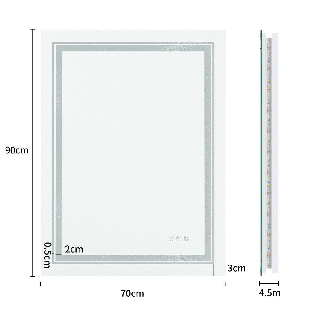 900*700MM Dimmable LED Bathroom Mirror Antifog Wall Mounted Vanity Makeup Mirror