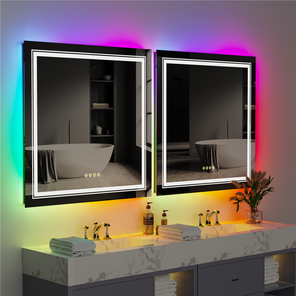 Stepless Dimmable Illuminated Bathroom Mirror Large Anti-Fog Area Vanity Mirror