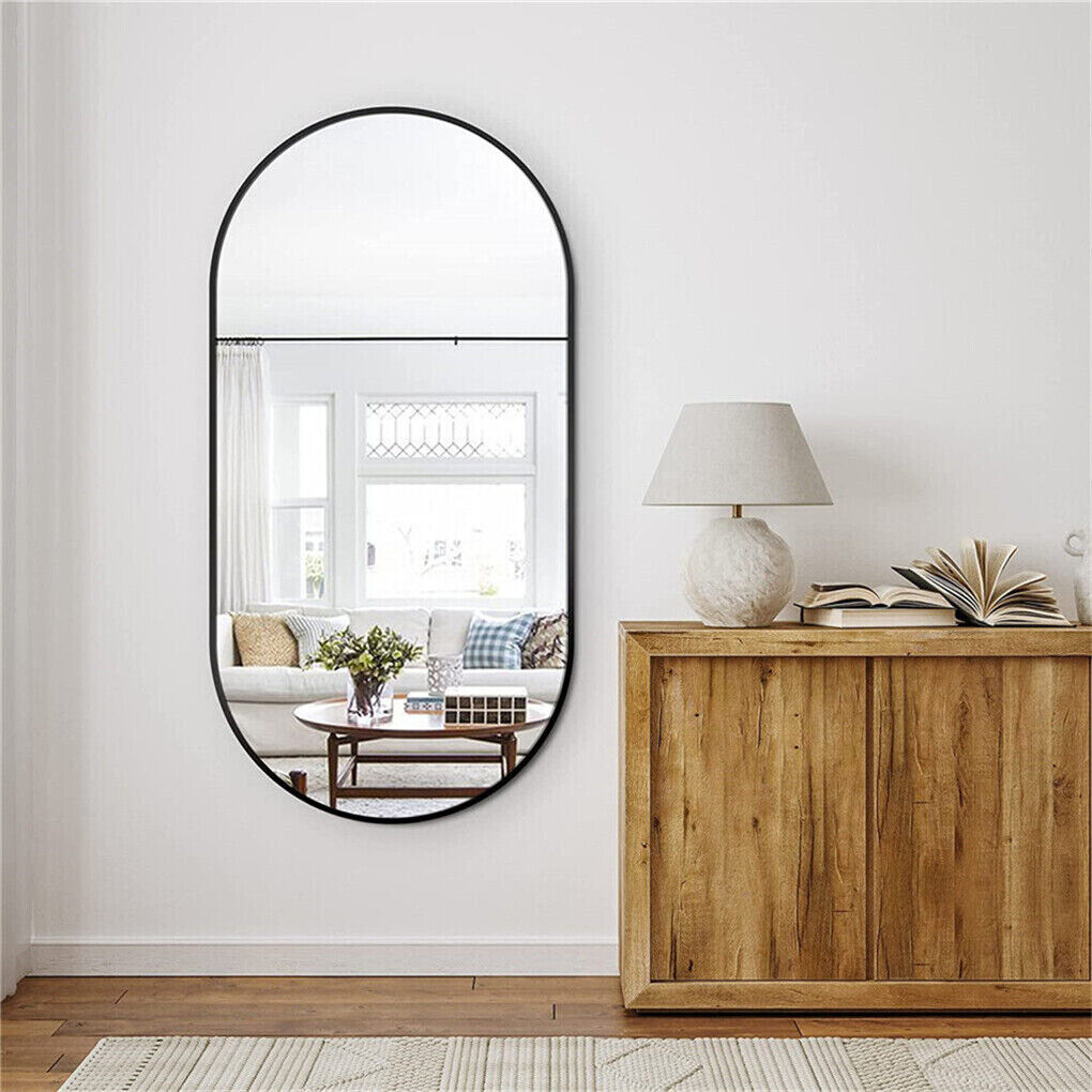 Arched / Oval Wall Mounted Mirror with Thicken Black Frame