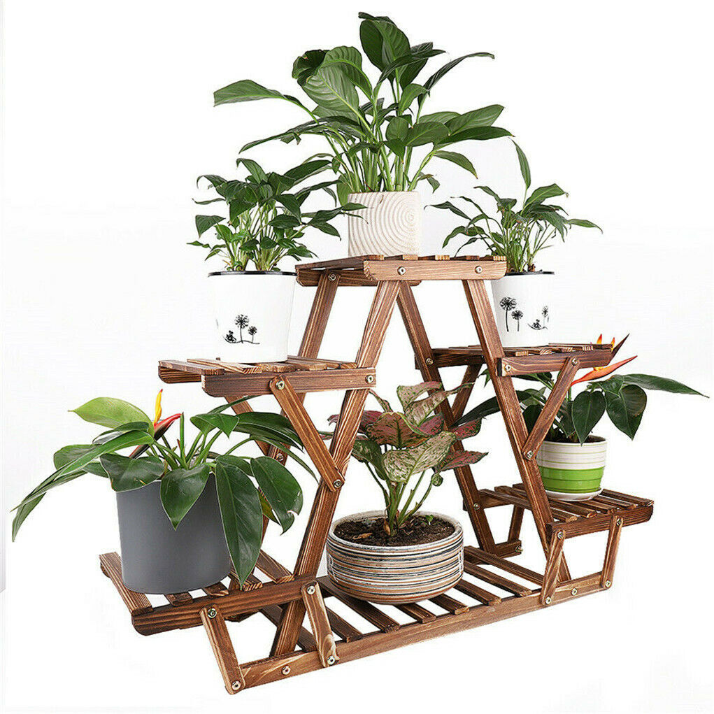 5 Tier Pot Wooden Plant Stand Shelves Bonsai Display Storage Rack Outdoor Indoor