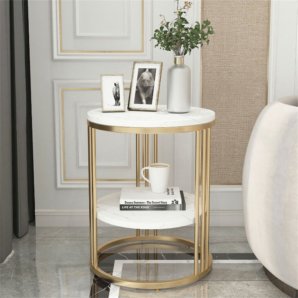 Round Side Table Gold Metal Frame End Table Marble Accent Coffee Table Nightstan