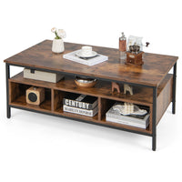 Industrial Coffee Table W/Open Storage Metal Frame Center Table for Living Room