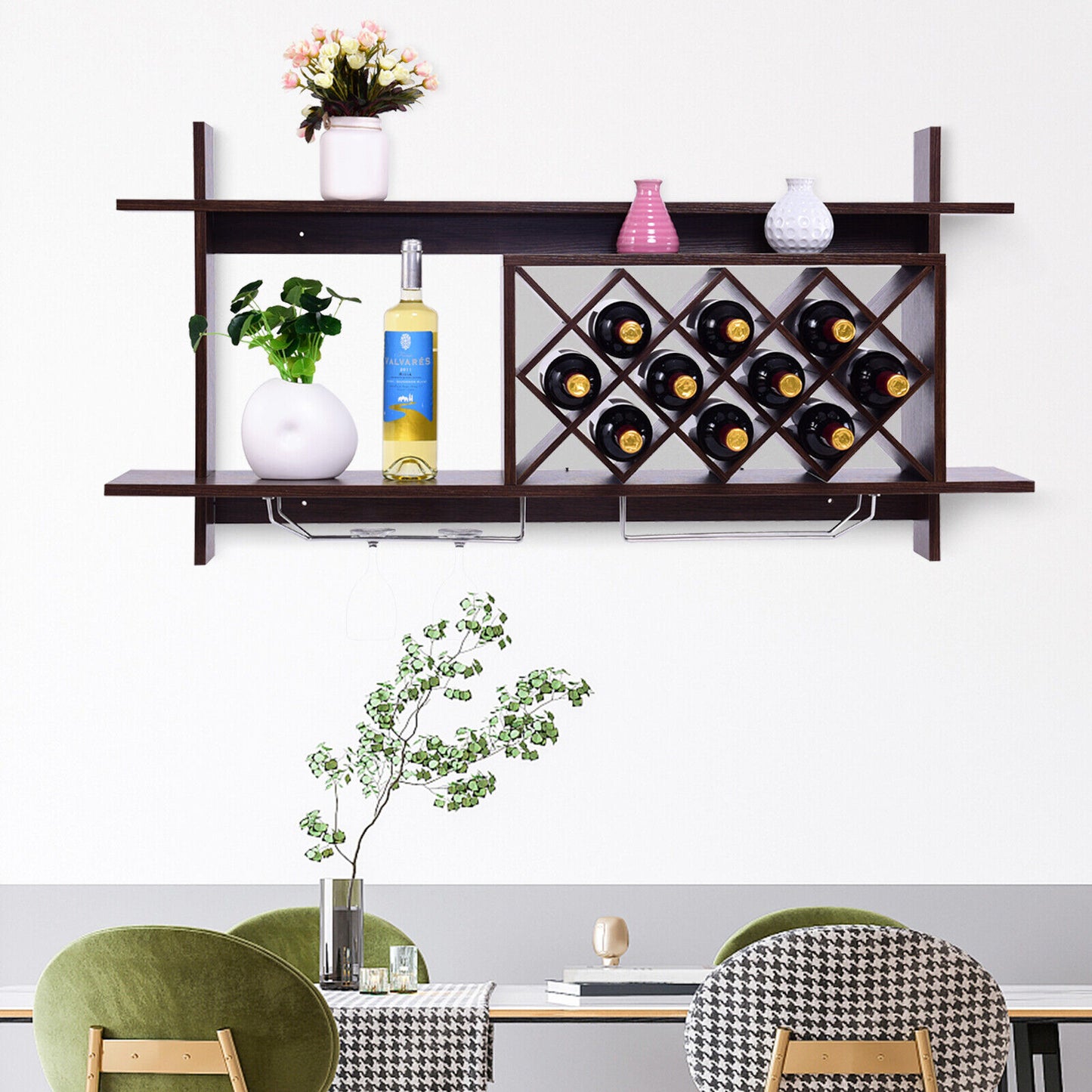 Wall-mounted Wine Rack Bottle Glass Holder Wine Storage Shelf