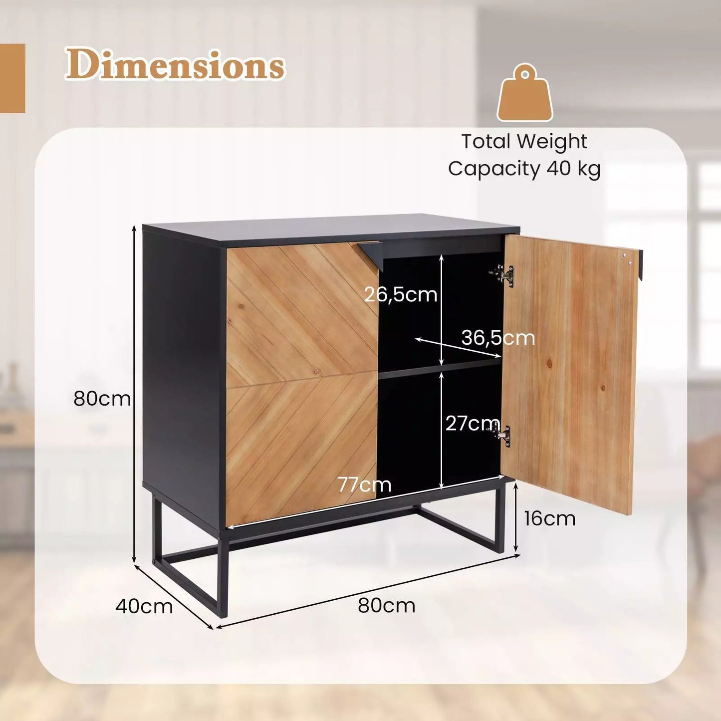 Modern Black Sideboard Buffet Cabinet – Storage Console Table & Accent Cabinet