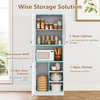 166cm Tall Modern Kitchen Pantry Cabinet with Hutch & Open Shelves