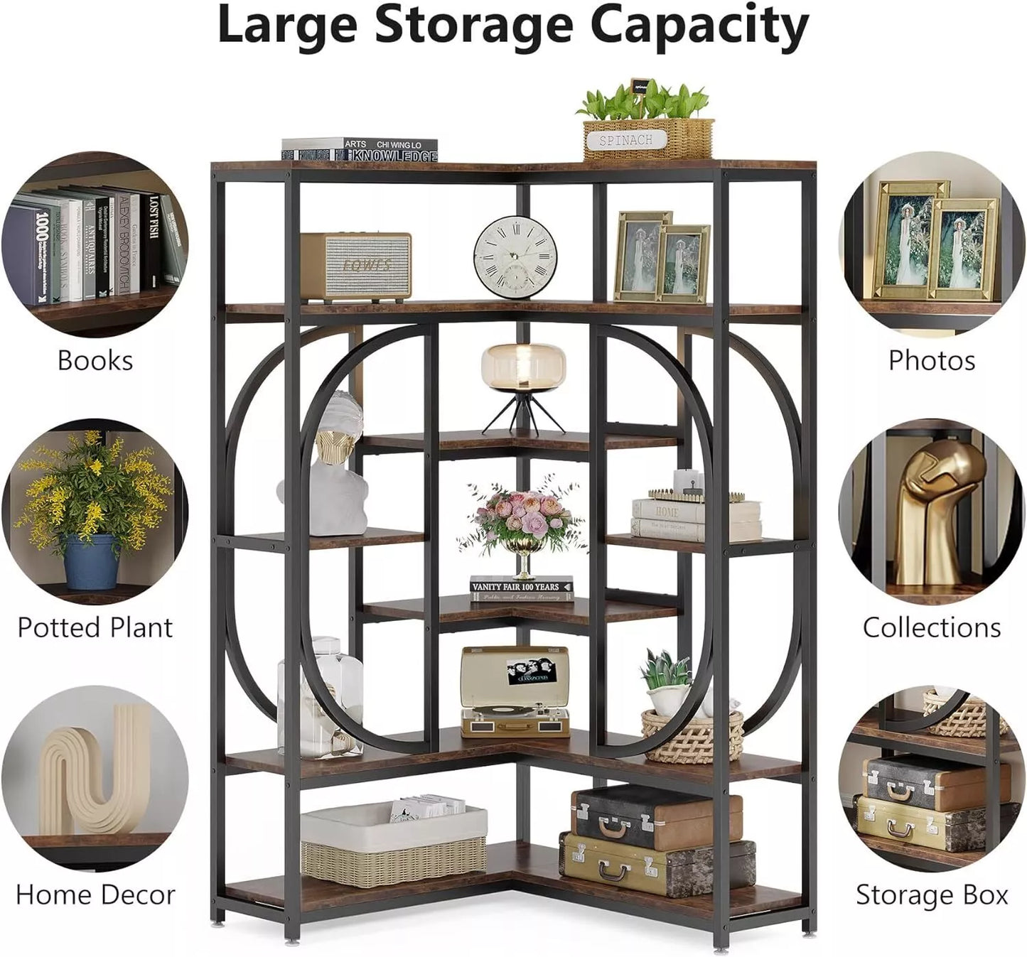 7-Tier Geometric Corner Bookshelf – Display Shelf and Organizer Bookcase