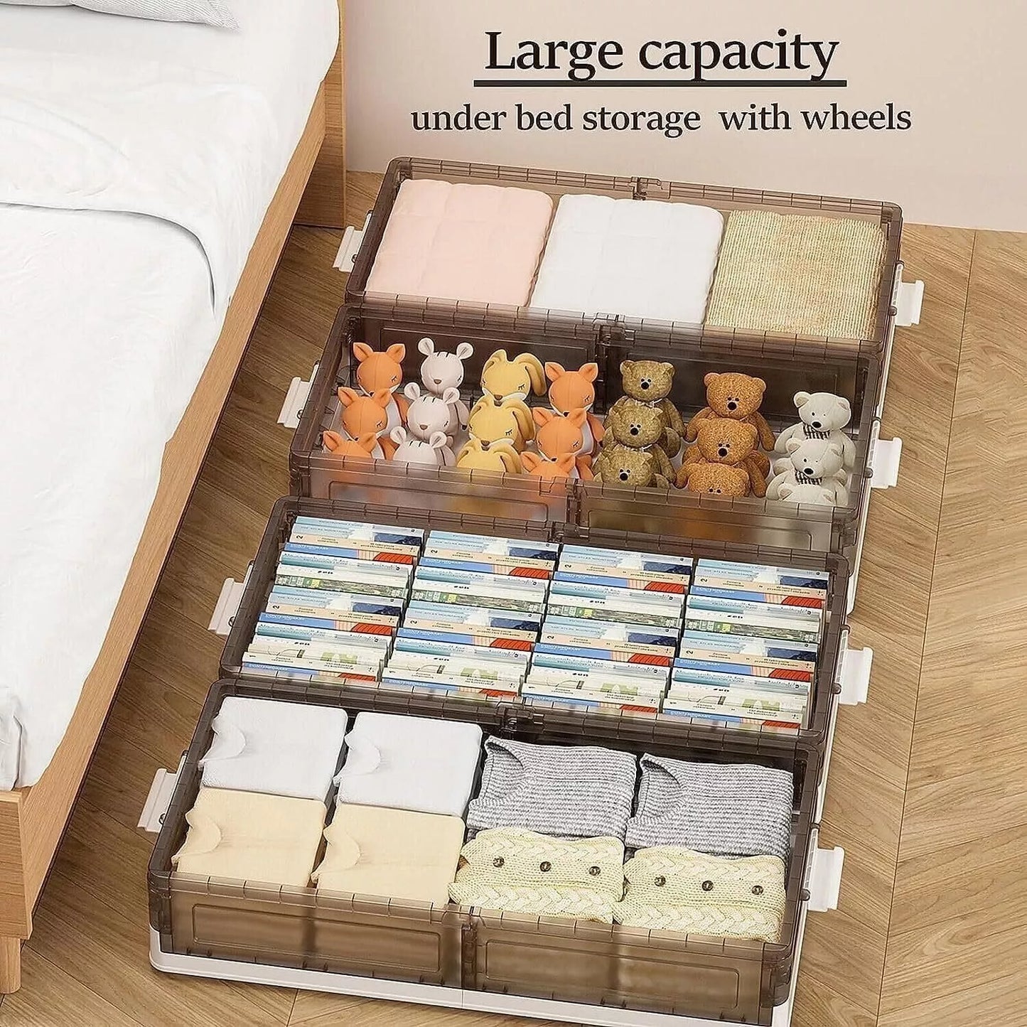 Stackable Under Bed Storage Containers with Wheels – Durable Plastic Rolling Organizer