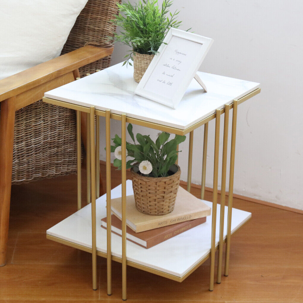 Square Marble End Table Sofa Side Table with Gold Metal Frame Sintered Stone Top