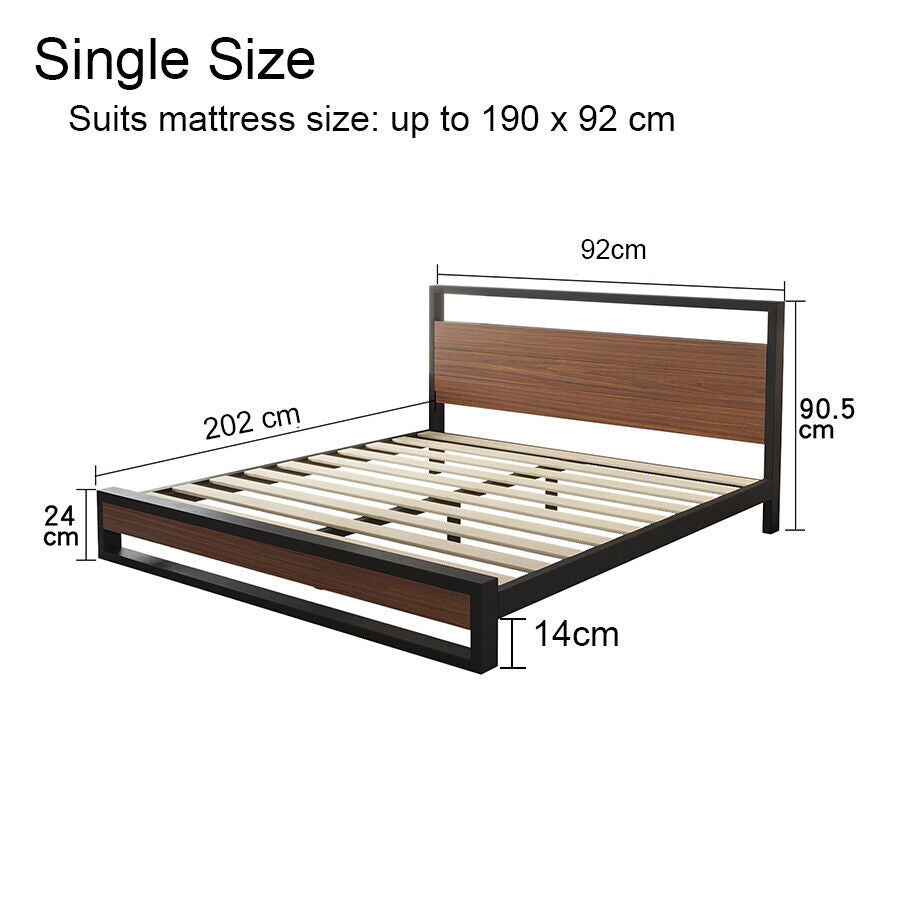 Single Bed Frame Metal Wood Single Size Mattress Base Platform Supper Strong