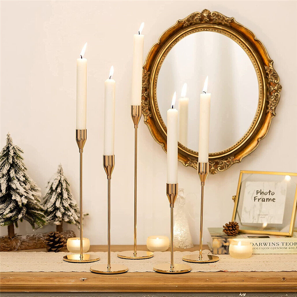 Set of 3 Elegant Gold Candle Holder Candlestick Stand Wedding Table Centrepiece