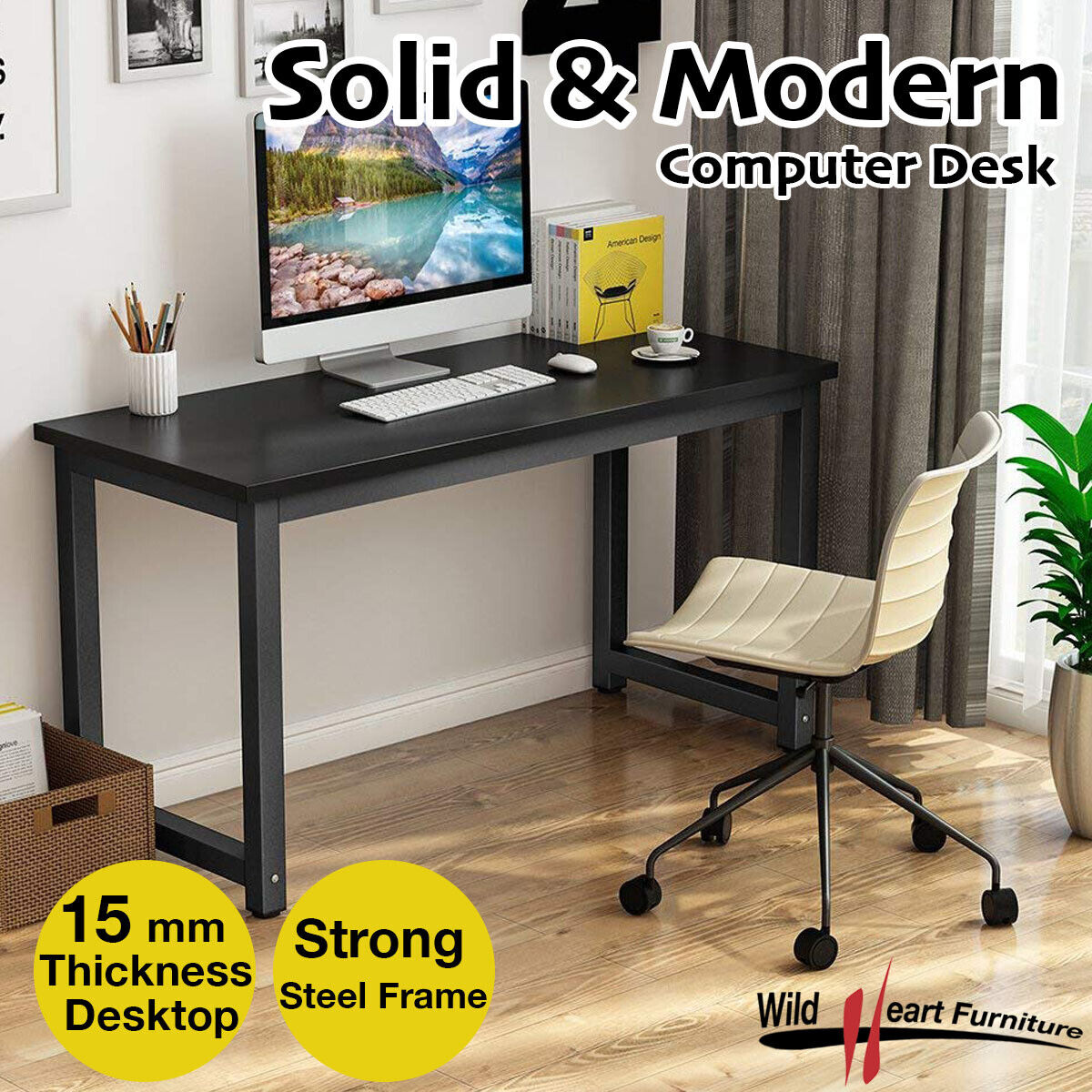 Computer Desk Study Table Office Storage Black PC Laptop Table Student Home Writ