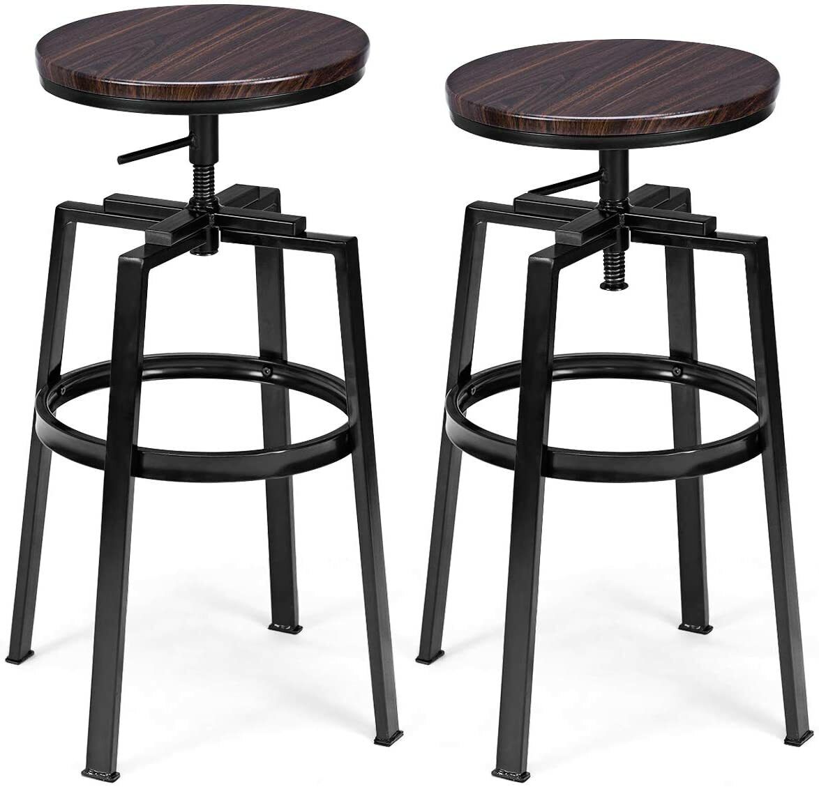 Set of 2 Bar Stools Kitchen Barstools Height Adjustable Counter Chairs