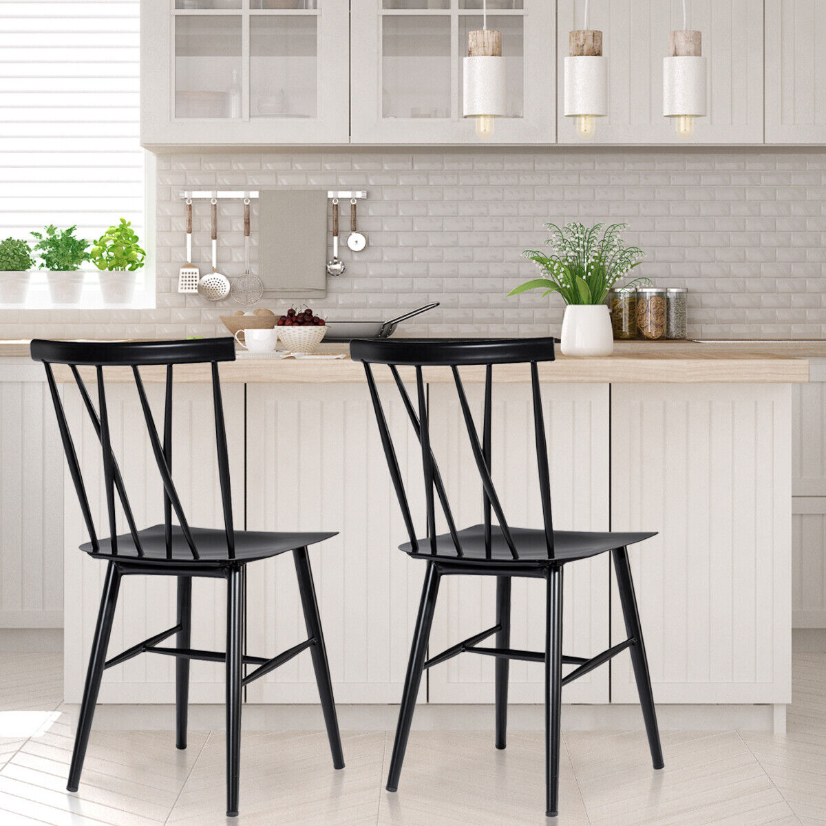 Set of 2 Metal Dinning Chairs Kitchen Bar Stools Counter Height Seat