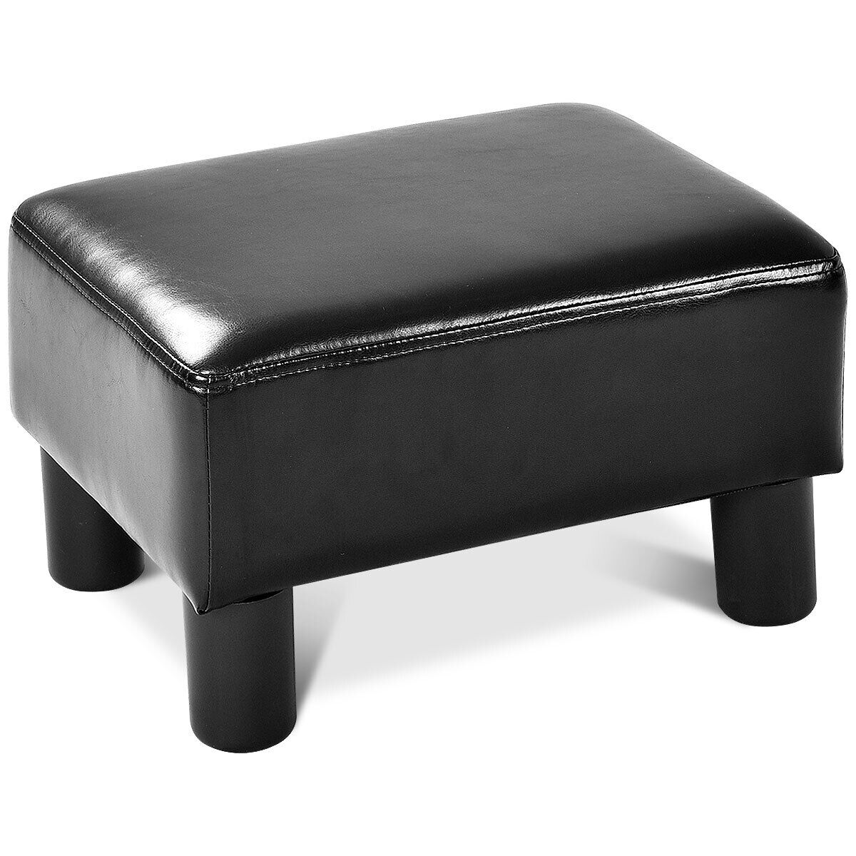 Small Ottoman PU Leather Footrest Rectangular Seat Stool Black Up to150KG