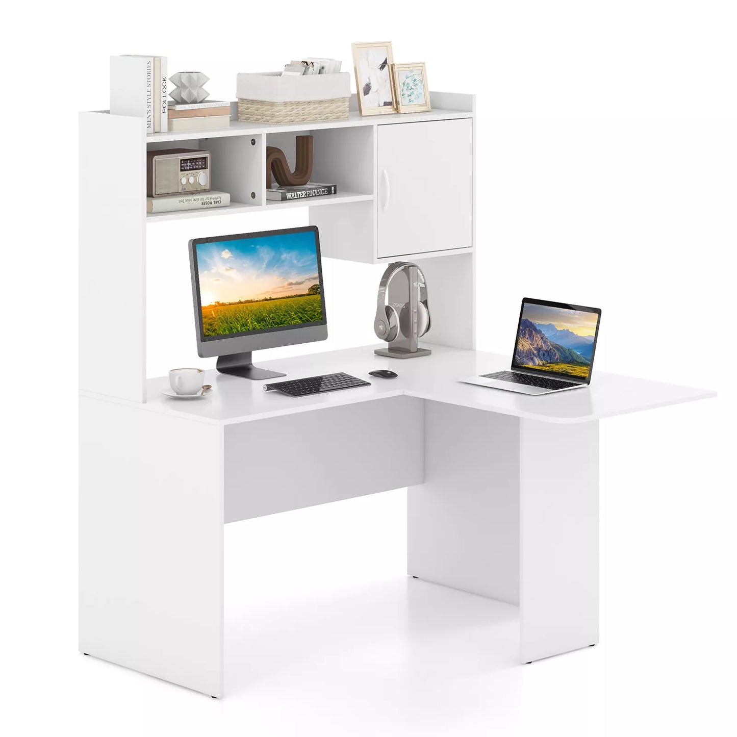 Modern L-Shaped Corner Desk – Space-Saving Writing and Computer Desk for Home Office – White