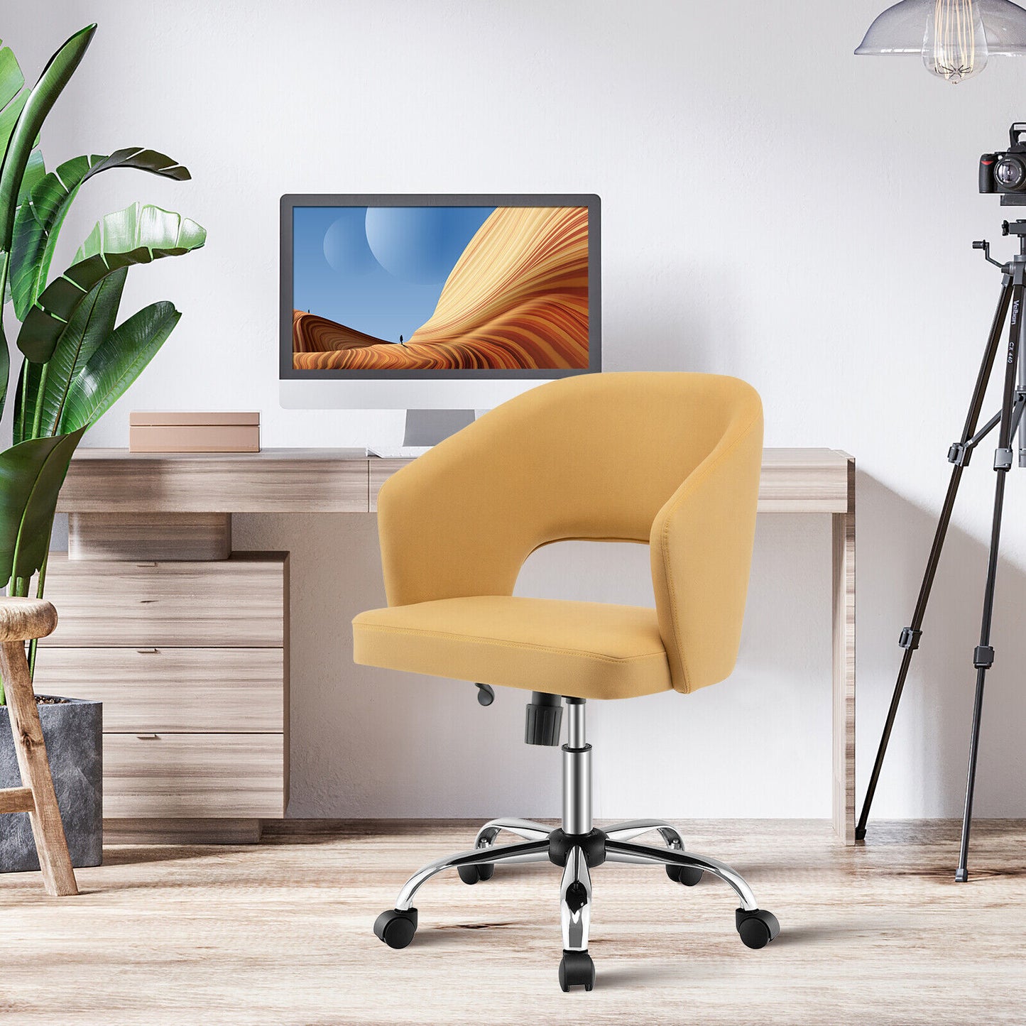 Leathaire Office Chair Swivel Executive Computer Desk Chair Vanity Seat Yellow