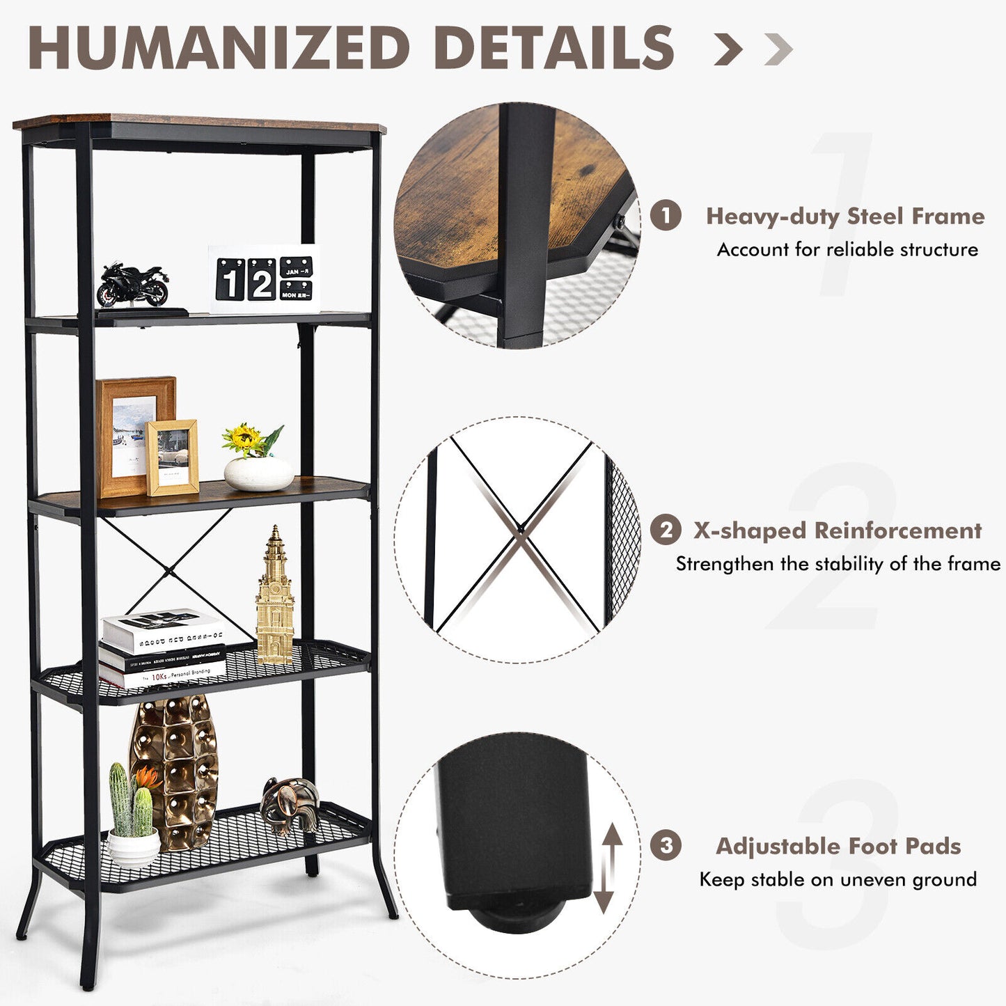 5-tier Storage Rack Organizer Display Bookshelf Shelving Unit Kitchen