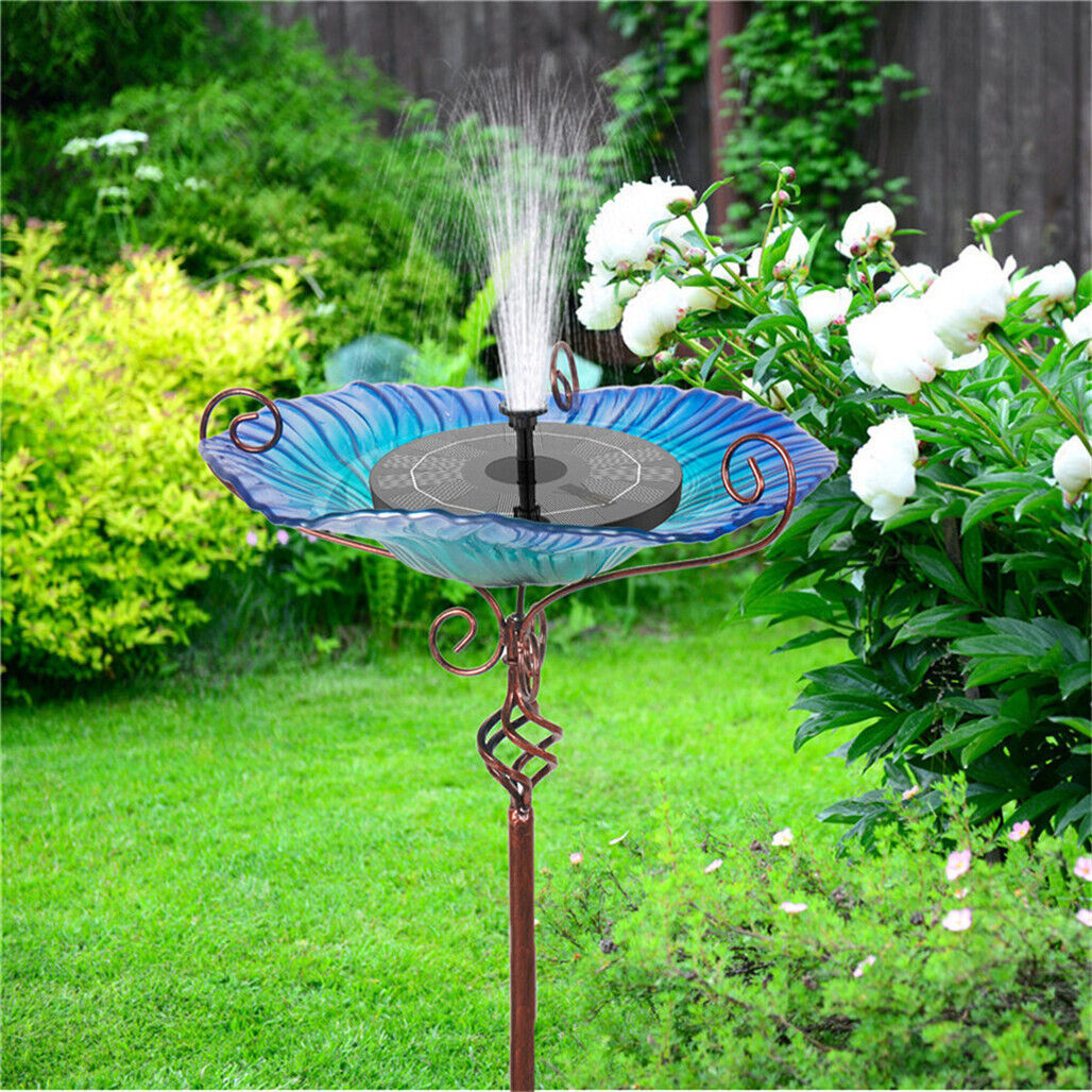 Outdoor Glass Bird Bath on Stake Garden Ornament Metal Wild Birds Feeder Bowl