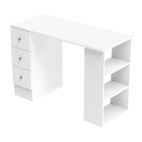 White computer desk with 3 drawers and shelves