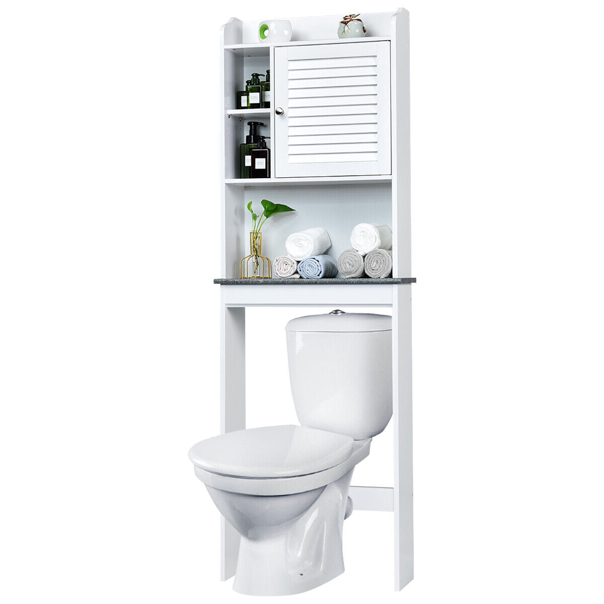 Over The Toilet Toilet Rack Bathroom Cabinet Organizer w/Louver Door