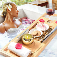 Bathtub Caddy Bamboo Bath Tub Rack Tray Extending Sides Tablet Wine Glass Holder