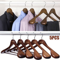 5x Luxury Walnut Wide Shoulder Wooden Suit Hanger Trouser Bar w 360 Degree Swivel Hook