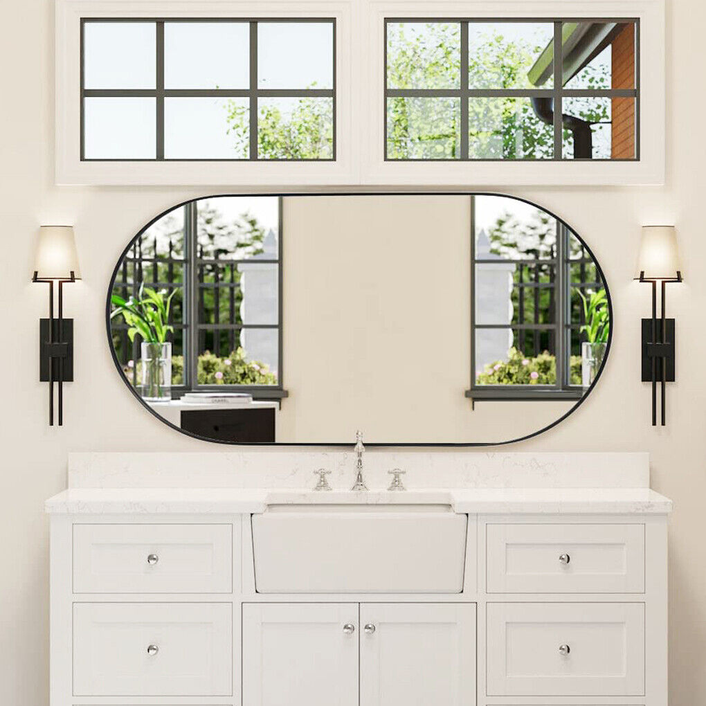 Thin Aluminum Frame Capsule Mirror Oblong Bathroom Mirror Wall Vanity Mirror