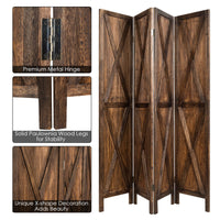 4 Panels Folding Wooden Room Divider W/ X-shaped Design 5.6 Ft Tall Brown