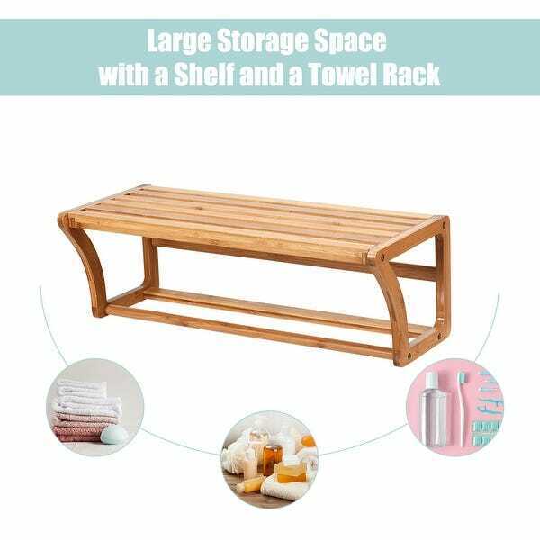 Bamboo Towel Rack Wall Mounted Bathroom Shelf Storage Top Home Solution AUS