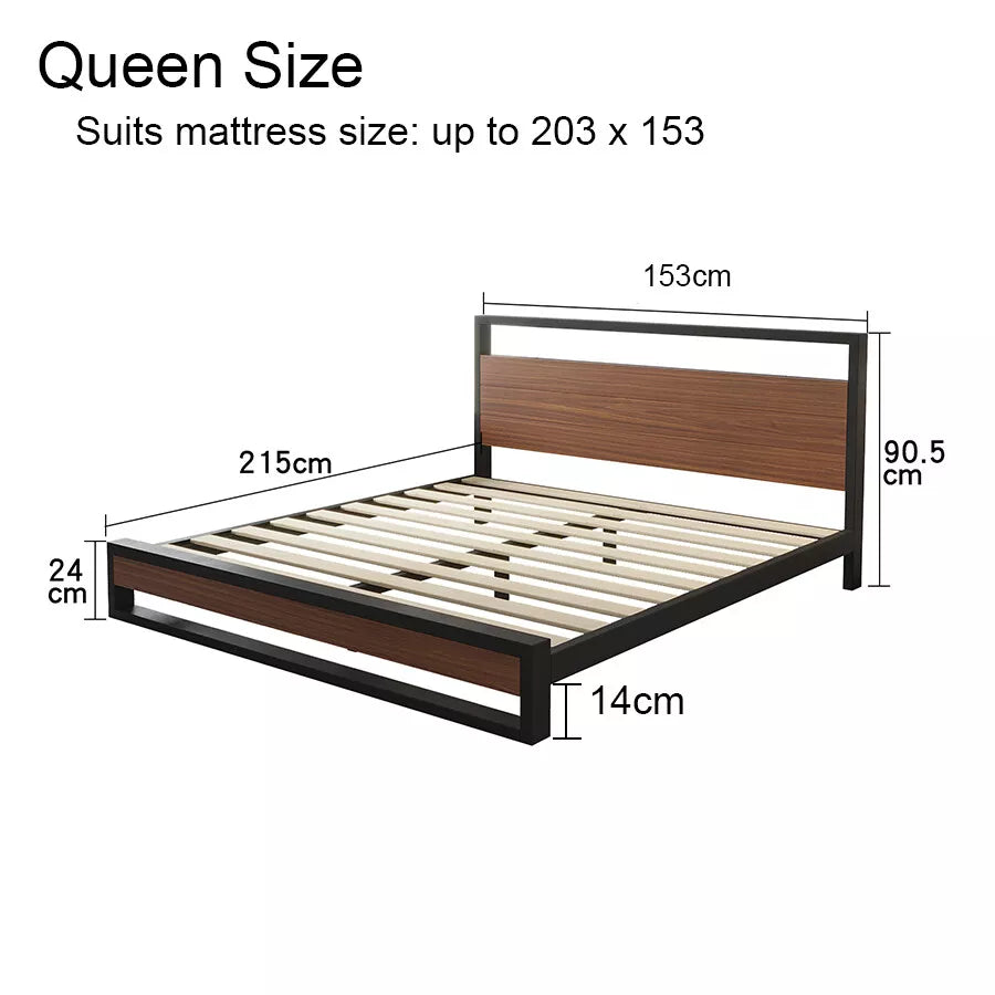 Queen Size Metal and Wood Bed Frame – Super Strong Mattress Base Platform