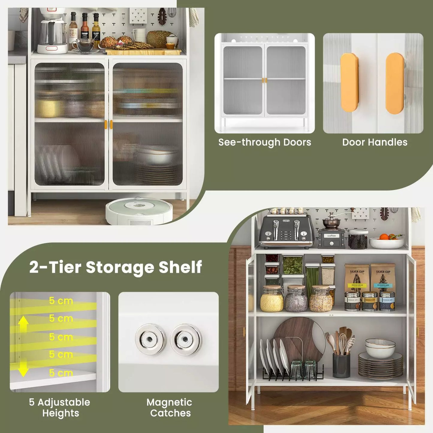 5-Tier Metal Baker's Rack with Pantry Cabinet and Flip-Up Door