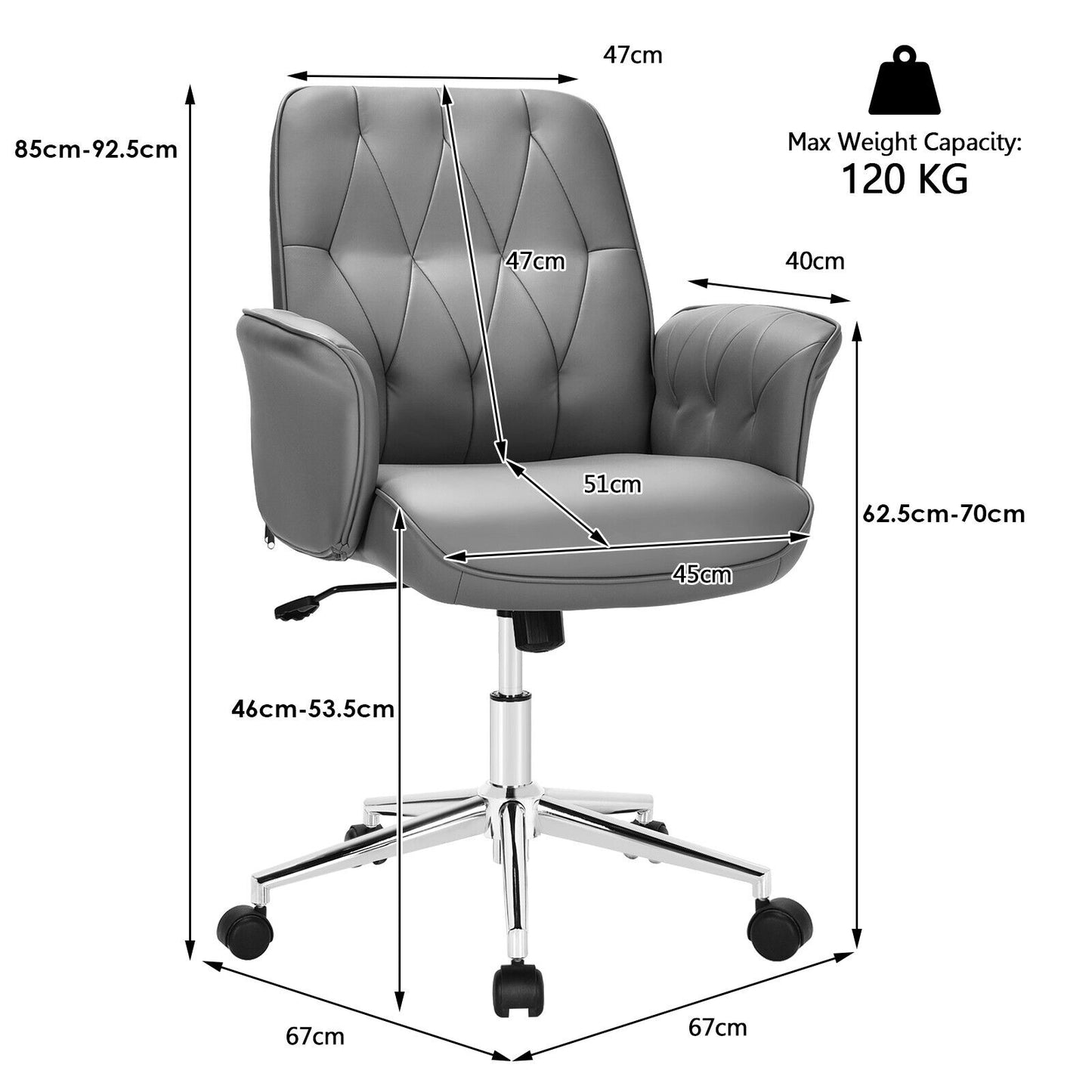 Office Chair Height Adjustable Swivel Executive Computer Seat PU Leather